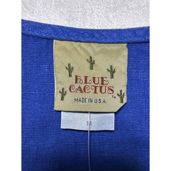 Vintage Blue Cactus Maxi Dress Linen Southwestern Painted NEW Dead Stock Buttons - Picture 5 of 9